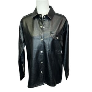 Hem & Thread Black Faux Leather Snap Shirt Jacket